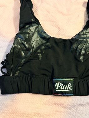 PINK Victoria's Secret Black Ultimate Sports Bra with Rainbow Trim
